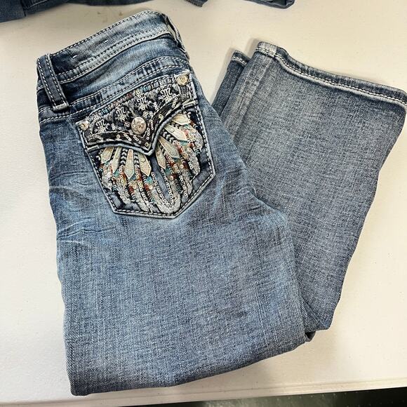 Miss Me Women's Mid-Rise Boot Cut Dark Wash Blue Jeans Fallen Dreams Size 26 - Picture 1 of 8